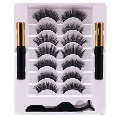 China Sensitive Magnetic Eyelashes Vendor Natural Look Thick Fluffy False Eyelashes Crisscross With Eyeliner And Tweezers for sale