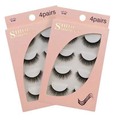 China New Style Thick Handmade 4 Lashes Pairs 25mm 3d Mink Eyelashes Thick Full Strip Eyelashes With Custom Packing for sale