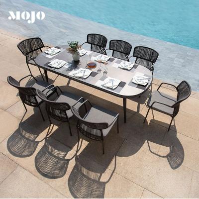 China Foshan Modern Garden Patio Furniture Dining Table and Chairs Outdoor Aluminum Dining Set for sale