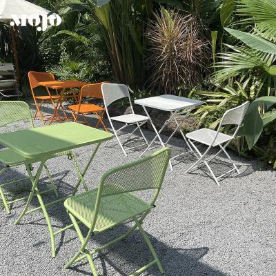 China Modern Outdoor Folding Door Metal Patio Furniture 3 Pcs Garden Classics Table Patio Bistro Metal Chairs And Chairs Furniture for sale