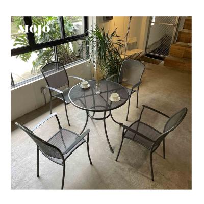 China Stackable modern metal iron metal tables and chairs restaurant bar cafe industrial outdoor furniture for sale