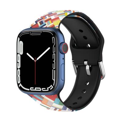 China Silicone Morandi Color Silicone Strap For Apple Watch Band Strap iWatch Series 3 44mm 40mm 41mm 45mm 42mm 38mm 5 4 Se 6 7 IML Process for sale