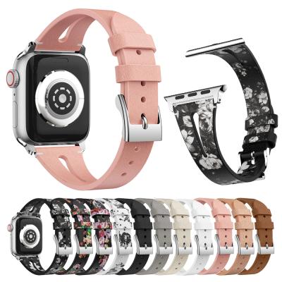 China Leather Band For Apple Watch 38mm 40mm 41mm 42mm Stable Floral 44mm Leather Strap For iWatch Se 7 Series 6 5 4 3 for sale