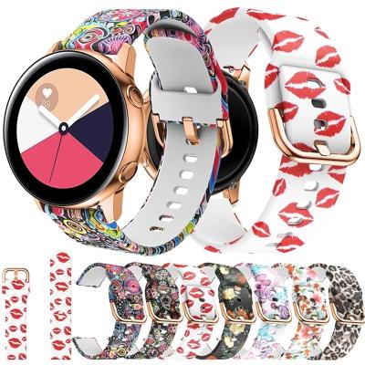 China 20mm Printed Silicone Rubber Strap For Samsung Galaxy Watch 2 Smart Watch Active Band For Huawei Watch GT GT 2 GT 3 for sale