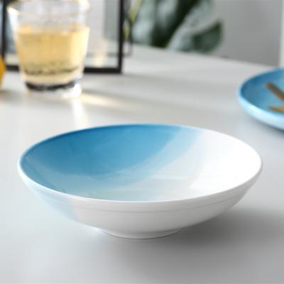 China Sustainable high quality ceramic gradient color ceramic plate flat-blue plate for sale