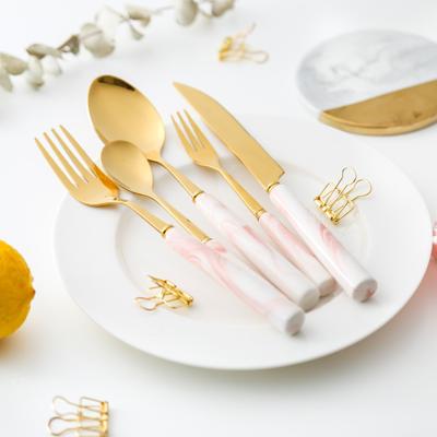 China Viable High Quality Gold 304 Stainless Steel Ceramic Flatware, Matte Gold Spoon Fork Knife Cutlery Set for sale