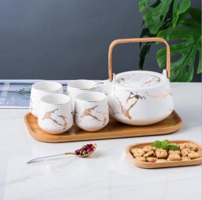 China Hot Selling 6pcs Viable Marble Porcelain Ceramic Cups And Saucers Set Ceramic / Ceramic Cup Sets For Tea / Coffee Cafe And Tea Sets for sale