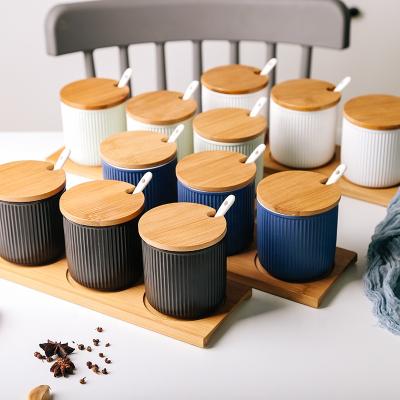 China Nordic Viable Seasoning Box Creative Green Plant Ceramic Seasoning Box Set Coffee Beans And Other Materials Storage Box for sale