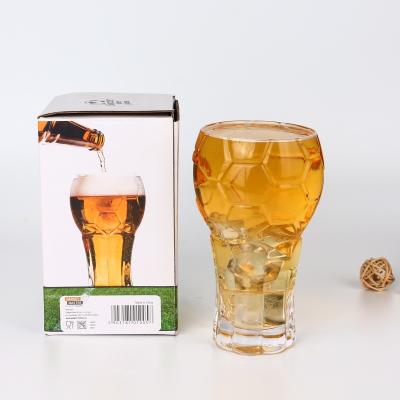 China Viable man bloated american football shaped beer glass with soccer balls design for sale