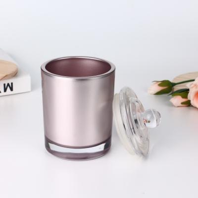 China Heat Resistance Candle Jar With Rose Gold Lid Glass Candle Jar Empty Factory Container Direct Glass for sale