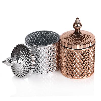 China Home Decor Good Quality Custom Made Rose Gold Plated and Silver Glass Candle Holders Jars for Home Decor for sale