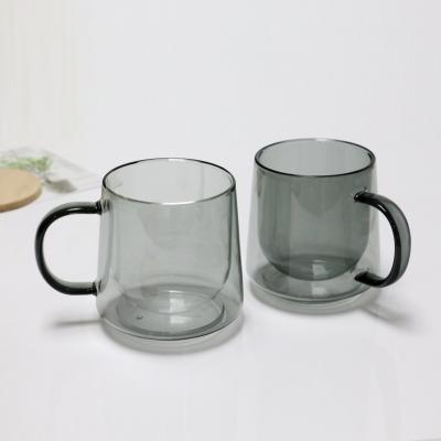 China Double Wall High Borosilicate Glass Mug Double Wall Vacuum Coffee Cup Viable Color Glass Mug for sale