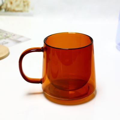 China Viable Double Wall Glass Mug With Colorful Logo Borosilicate Double Wall Glass Coffee Mug Beer Mug for sale