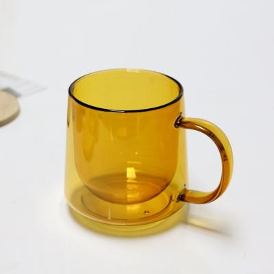 China Sustainable Double Wall Insulated Glass Mugs Colored Double Wall Cup Espresso Glass Coffee Mug With Handle for sale