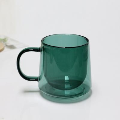 China Custom Viable Double Wall Insulated Glass Mug Insulated Cup Leak Proof Double Wall Glass Mug Color for sale