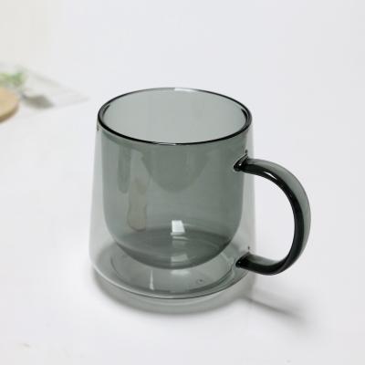 China Viable Colored Double Wall Glass Cup Wholesale Colored High Borosilicate Double Wall Cup Glass Mug for sale