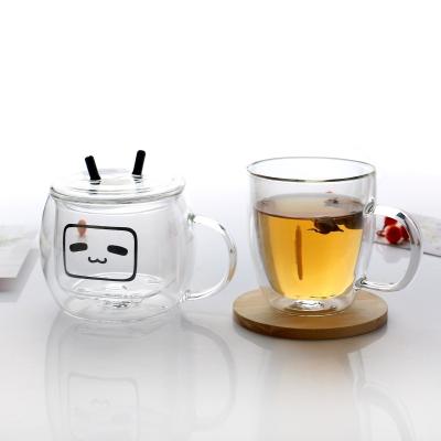 China Double Wall Glass Sustainable Tea Cups With Handle Bear Mug Double Glass Mug Wall With Animal for sale