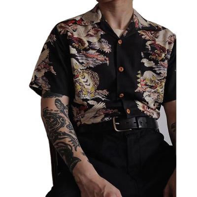 China Anti-wrinkle 2021 autumn fashionable stylish printed men's short-sleeved dress plus size shirts for sale