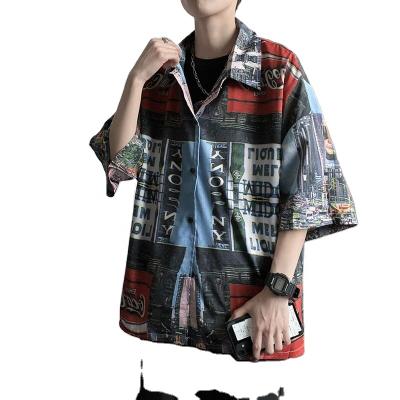 China 2021 Men's Summer Coat Anti-Wrinkle Tie Dye Slim Short Sleeve Shirt Hong Kong Casual C.S.I. Rough Flower Shirt for sale