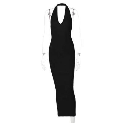 China Anti-Wrinkle 2021 Fashion Women's Bodycon Cross Halter Maxi Dress Party Club Elastic Skinny Sexy Dress for sale