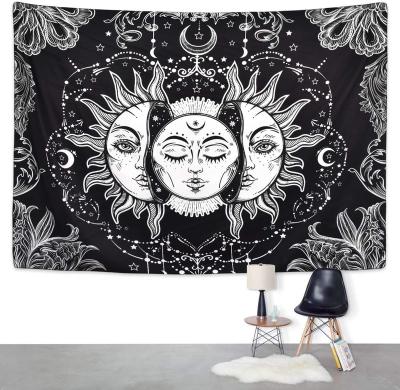 China Wholesale Simple Sun And Moon Tapestry Burning Sun With Mystical Black And White Star Tapestry Tapestry Wall Hanger for sale