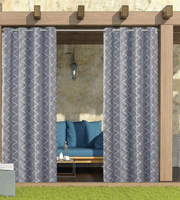 China Blackout Shapes Marin Indoor /Outdoor Geometric Ironwork Print Grommet Window Curtain Panel For Patio, Pergola, Porch, Deck, And Lanai for sale