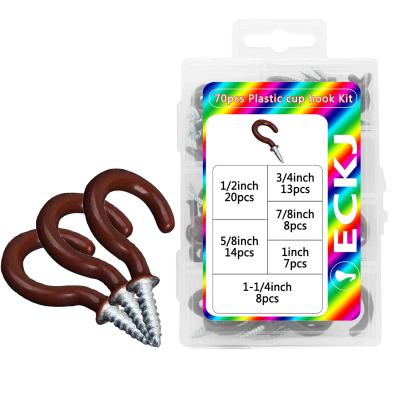 China ECKJ 70Pcs Brown Metal Sky Opening Spiral Hook Cup Hook Screw, Oval Suitable For Indoor And Outdoor Use for sale