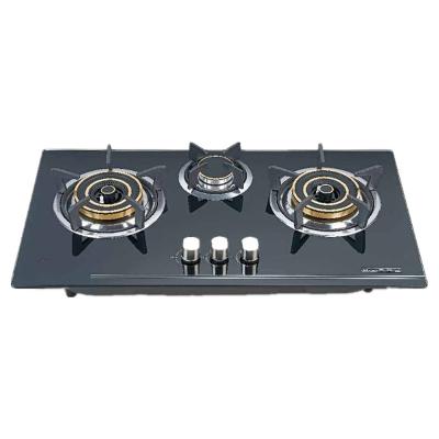 China Built-in Hotel Tempered Glass Top Cooking 3 Burner Gas Stove for sale