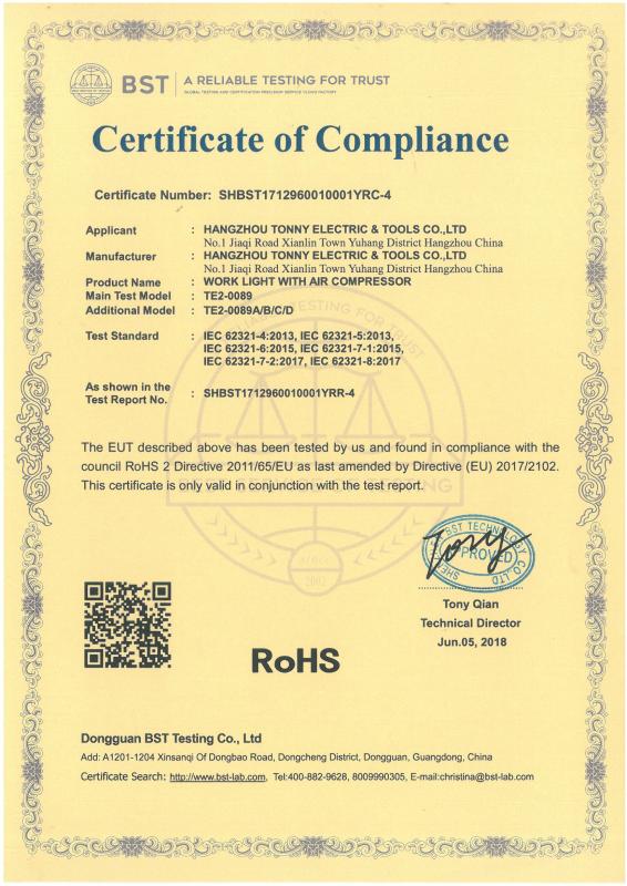 RoHS - Hangzhou Tonny Electric & Tools Co., Ltd.