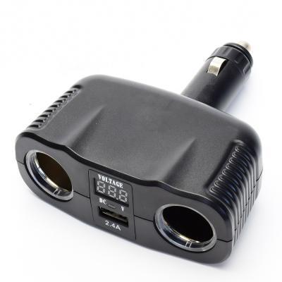 China Cyberpunk 12/24V 2 Sockets Cigarette Lighter Splitter LED Voltage Display, USB Car Charger for sale