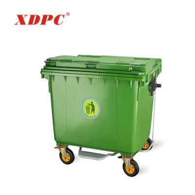 China 1100 Liter Foot Pedal Rubbish Bin Waste Bin Viable Plastic Trolley for sale