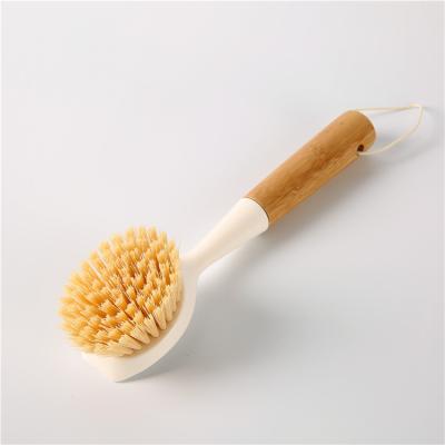 China Eco-friendly Natural Bamboo Wood Stocked Handle Kitchen Pot Dish Sweep Cleaning Grill Cleaning Brush for sale