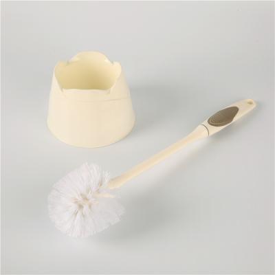 China Sustainable Household Cleaning Brush Bathroom Tools Hygienic Beige Plastic Toilet Brush Holder Set for sale