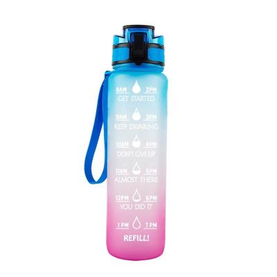 China Reyer Sports Waterbottle 1000ml Viable Leak Proof Bpa Flip Top Plastic Drinking Water Bottle Tritan Free Water Bottle With Time Marker for sale