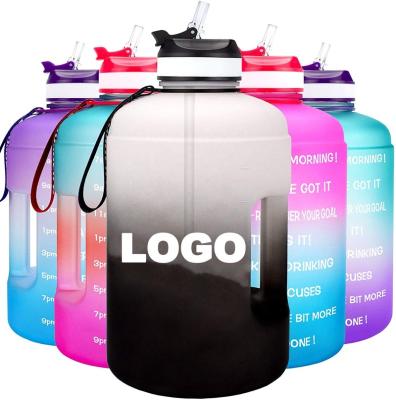 China Hot Viable Popular Fitness Gym Free Wide Mouth Gradient Color Sports Bottle BPA Free Plastic Water Bottles With Time Manufacturer for sale