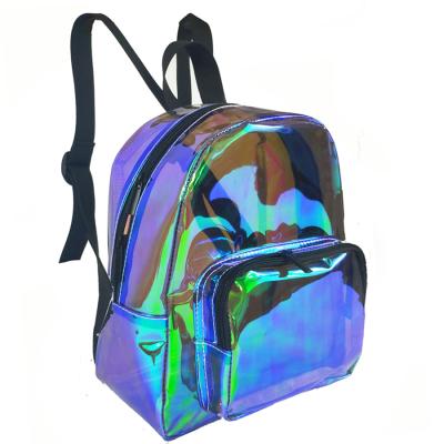 China Holographic Purple Ladies Hologram Shiny Anti-theft TPU Women Waterproof New Mini School Girls Kids PVC Backpacks With Pom Pom for sale