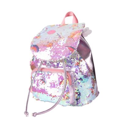 China 2020 Fashionable Anti-theft Women Holographic Sequins Printing Cartoon Drawstring School Backpack Plush Fur Sequins Waterproof Backpacks for sale