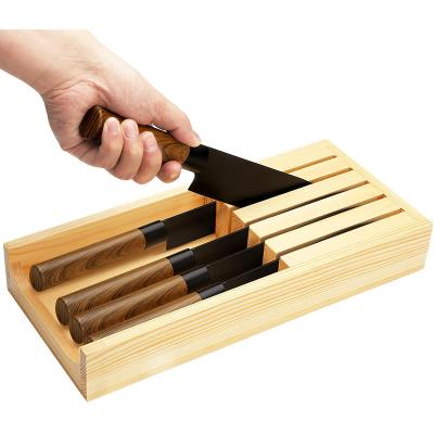 China 100% Custom Made Eco Friendly Logo Kitchen Drawer Wooden Knife Block Eco Friendly Solid Wood Knife Holder for sale