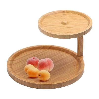 China 2 Tier Classic Eco-friendly Bamboo Tray With Handle Luxury Decorative Wooden Serving Fruit Tray for sale