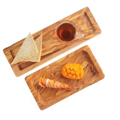 China Home.Restaurant.Bar.Hotel.Wedding 2022 High Quality Rectangle Olive Wood Fruit Serving Tray Food Grade Dim Sum Platter for sale