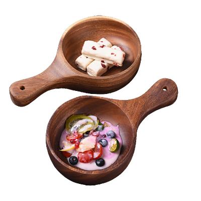 China Sustainable Cheap Factory Price Natural Acacia Wood Bowl Durable Fruit Serving Bowl With Handle for sale