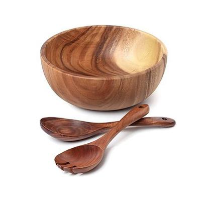 China 2022 High Quality 100% Lacquerless Wooden Salad Spoon Teak Wood Fruit Salad Serving Eco Sustainable Serving Bowl for sale