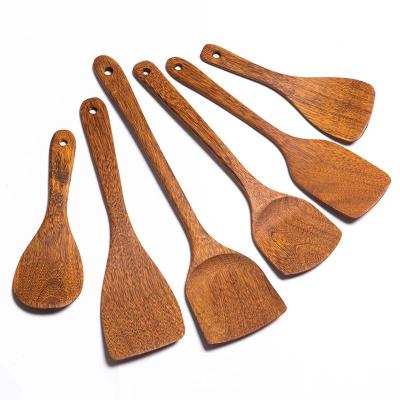 China Sustainable Hot Sale Kitchen Wooden Utensils Set Wenge Spatula Wooden Spoon Non-Stick Cooking Serving Spoon for sale