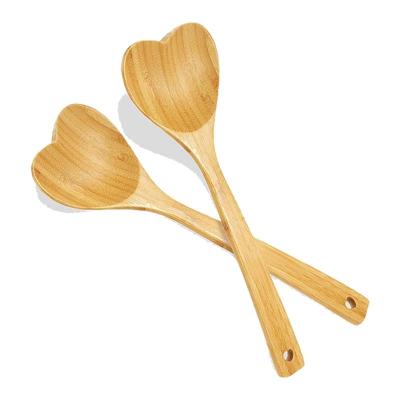 China 2 PCS Sustainable Wholesale Bamboo Salad Spoon Heart Shape Table Eco-friendly Spoon for sale