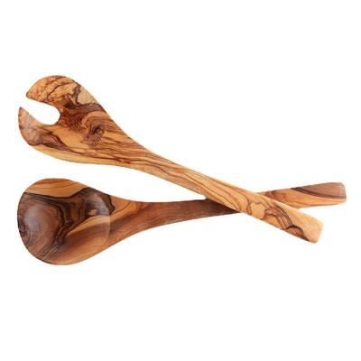 China Sustainable Factory Wholesale Eco - Friendly Wooden Kitchen Utensils Set Olive Wood Salad Spoon for sale