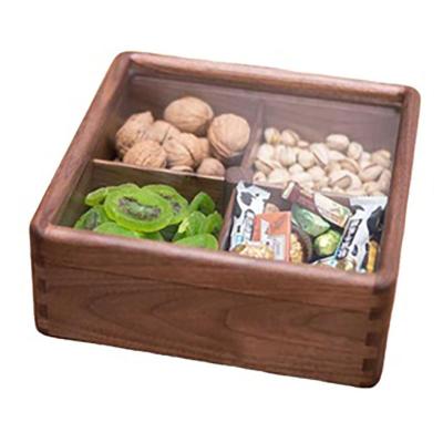 China Sustainable High Quality Wooden Walnut Candy Box With Lid 4 Compartments Wooden Christmas Gift Boxes for sale