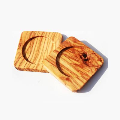 China Factory Viable Professional Round Restaurant Cup Mats Durable Hotel Olive Wood Wooden Tea Coasters for sale