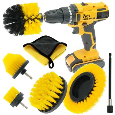 China 7pcs Yellow Color Drill Cleaner Brush Set Durable Drill Attachment For Car Cleaning for sale