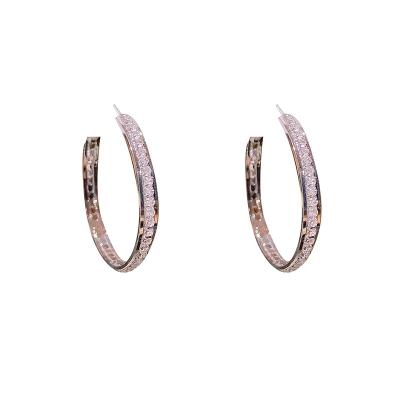 China Real Circle Earrings 925 Silver Needle Gold Plating Full Super Flash Zircon Diamond Earring Studs for sale