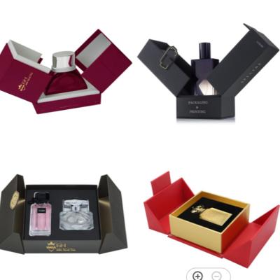 China Recyclable Magnetic Top Filp Double Door Fold Door Perfume Skin Care Mystery Gift Open Paper Box Packaging With Ribbon Tied In A Bow for sale